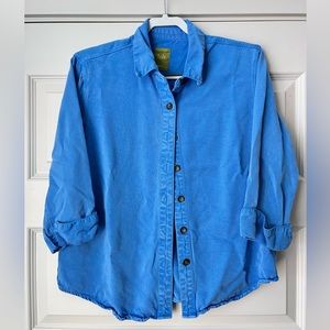 Blue cropped sleeve button down (size: M)